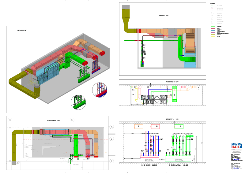 Gesamtplan mit 3D-Ansicht und Schnitten
